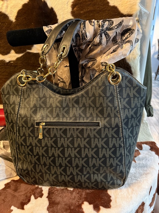 Michael Kors Handbags - Michael Kors Black and Gray Logo Chain-Handle Shoulder Bag